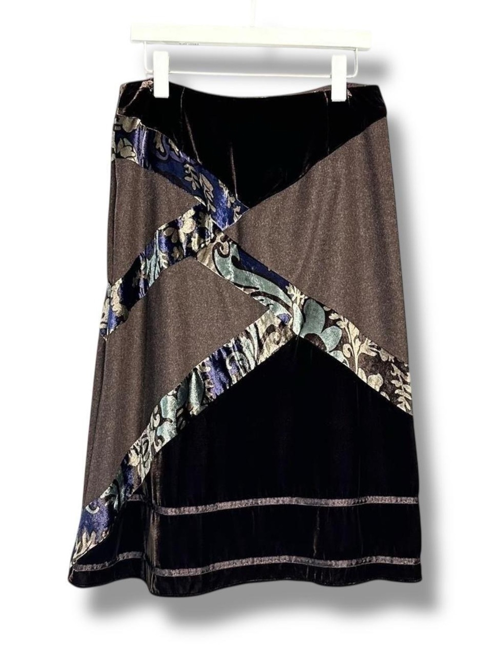 The Limited 2000s Y2K Low Rise Velvet Patchwork Wool Silk Low Rise Midi Skirt 8